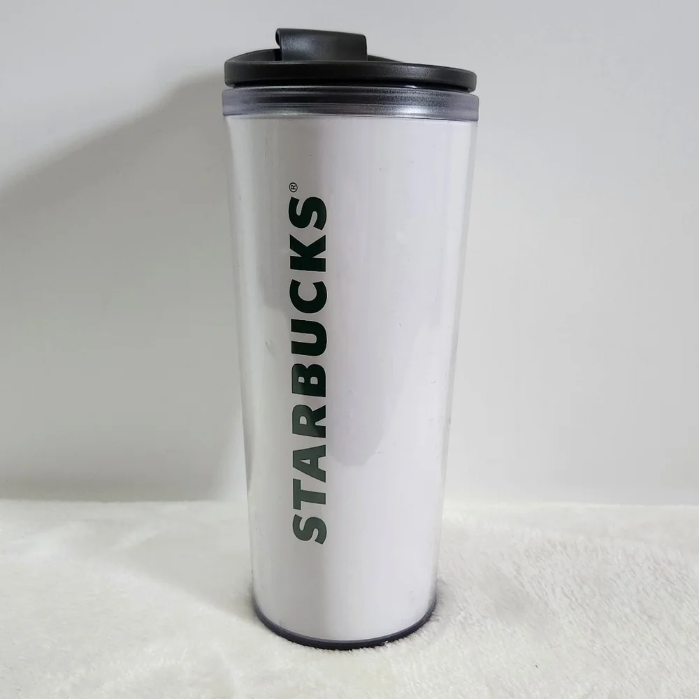 Starbucks Plastic Clear White Green Logo Travel Tumbler Mug 16 Oz